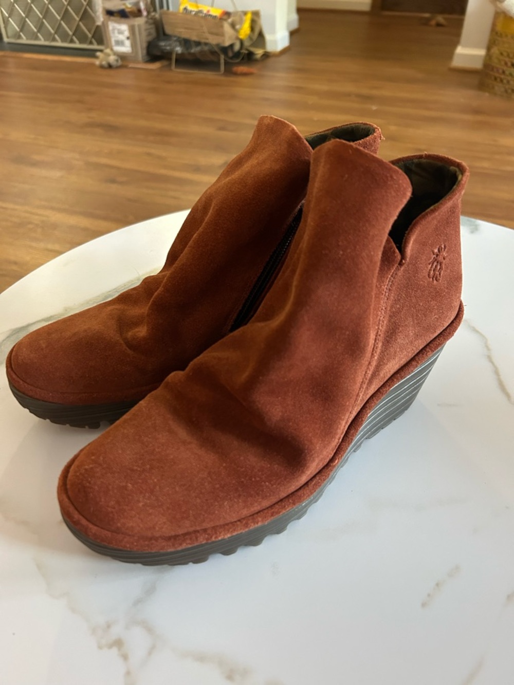 Fly London Rust Suede Wedge Ankle Booties